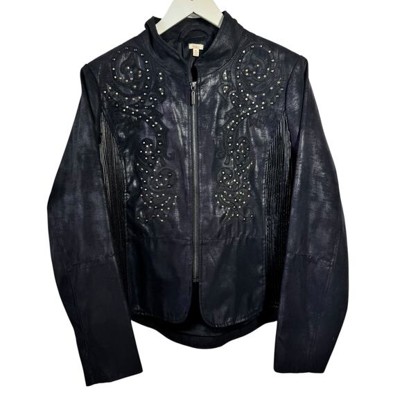 Reba Jacket Women XL Black Faux Leather Gromit Embroidery Western Boho Biker - Picture 1 of 11